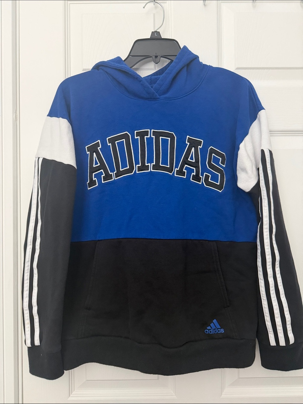 adidas Blue and Black Colorblock Pullover Hoodie